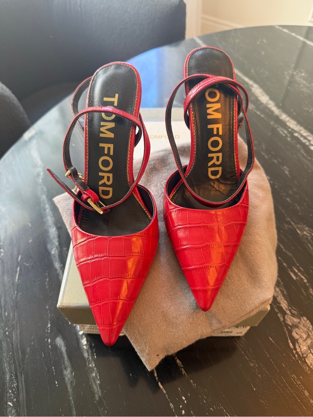 Tom Ford Red Croc-Embossed Pointed Slingback Pumps
